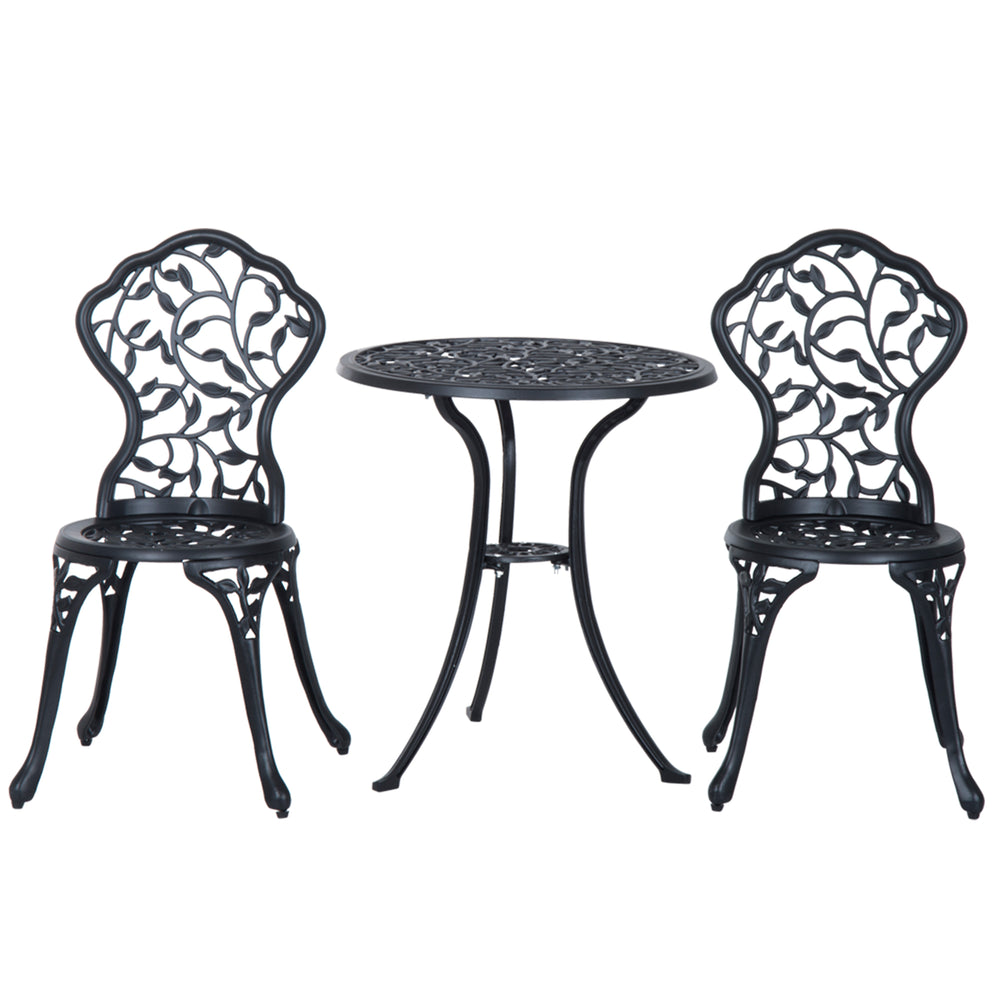 Ensemble bistro 3 pièces en aluminium moulé Ensemble de mobilier de balcon Ensemble de bistrot avec 2 chaises Mobilier de jardin Noir