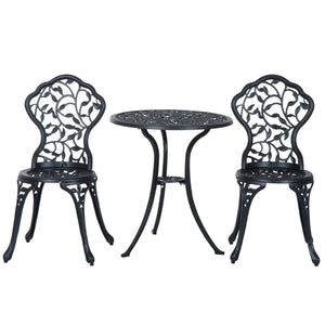 Ensemble bistro 3 pièces en aluminium moulé Ensemble de mobilier de balcon Ensemble de bistrot avec 2 chaises Mobilier de jardin Noir