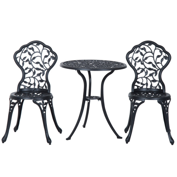 Ensemble bistro 3 pièces en aluminium moulé Ensemble de mobilier de balcon Ensemble de bistrot avec 2 chaises Mobilier de jardin Noir