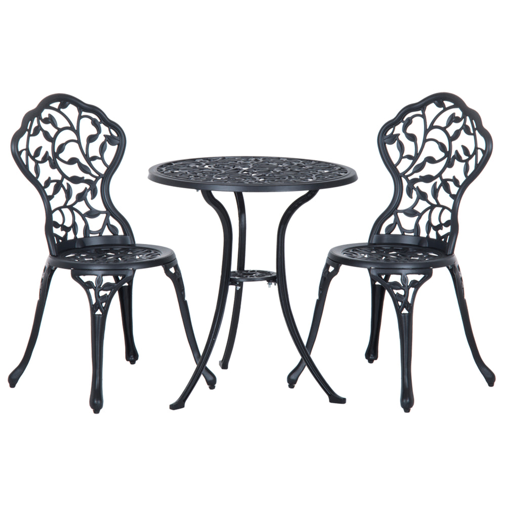 Ensemble bistro 3 pièces en aluminium moulé Ensemble de mobilier de balcon Ensemble de bistrot avec 2 chaises Mobilier de jardin Noir