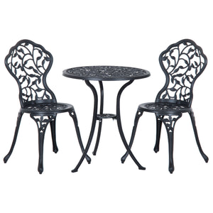 Ensemble bistro 3 pièces en aluminium moulé Ensemble de mobilier de balcon Ensemble de bistrot avec 2 chaises Mobilier de jardin Noir
