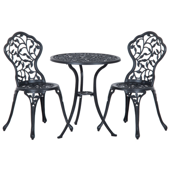 Ensemble bistro 3 pièces en aluminium moulé Ensemble de mobilier de balcon Ensemble de bistrot avec 2 chaises Mobilier de jardin Noir