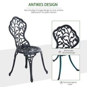 Ensemble bistro 3 pièces en aluminium moulé Ensemble de mobilier de balcon Ensemble de bistrot avec 2 chaises Mobilier de jardin Noir