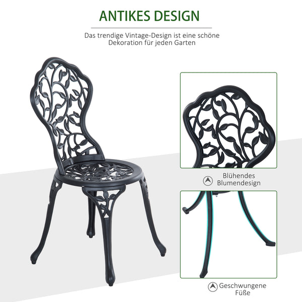 Ensemble bistro 3 pièces en aluminium moulé Ensemble de mobilier de balcon Ensemble de bistrot avec 2 chaises Mobilier de jardin Noir