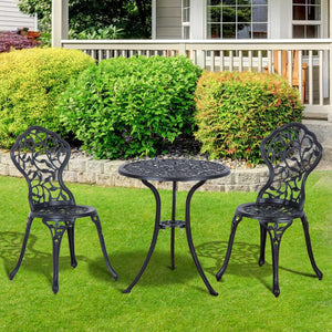 Ensemble bistro 3 pièces en aluminium moulé Ensemble de mobilier de balcon Ensemble de bistrot avec 2 chaises Mobilier de jardin Noir