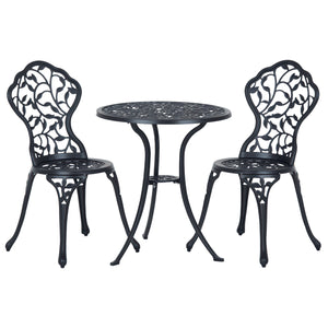 Ensemble bistro 3 pièces en aluminium moulé Ensemble de mobilier de balcon Ensemble de bistrot avec 2 chaises Mobilier de jardin Noir