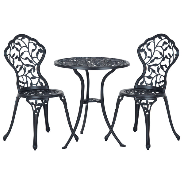 Ensemble bistro 3 pièces en aluminium moulé Ensemble de mobilier de balcon Ensemble de bistrot avec 2 chaises Mobilier de jardin Noir