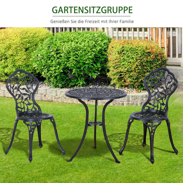 Ensemble bistro 3 pièces en aluminium moulé Ensemble de mobilier de balcon Ensemble de bistrot avec 2 chaises Mobilier de jardin Noir
