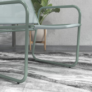 Ensemble de jardin 3 pièces, salon de jardin, 2 fauteuils 1 table ronde, acier et tissu respirant, vert