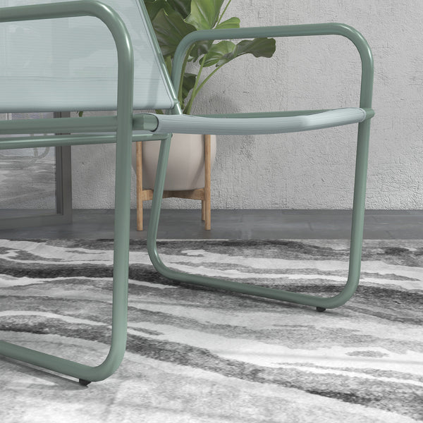 Ensemble de jardin 3 pièces, salon de jardin, 2 fauteuils 1 table ronde, acier et tissu respirant, vert