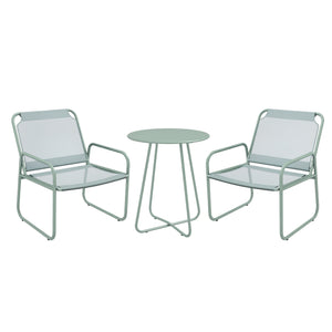 Ensemble de jardin 3 pièces, salon de jardin, 2 fauteuils 1 table ronde, acier et tissu respirant, vert
