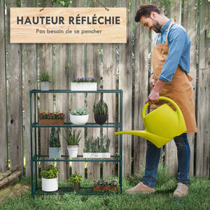 Étagère à Fleurs Supports de Pots Porte Plante 4 niveaux, intérieur et extérieur en acier, dim. 89L x 28l x 107H cm, vert
