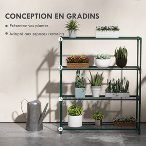 Étagère à Fleurs Supports de Pots Porte Plante 4 niveaux, intérieur et extérieur en acier, dim. 89L x 28l x 107H cm, vert