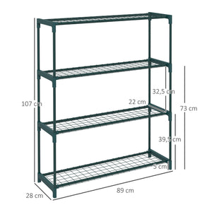Étagère à Fleurs Supports de Pots Porte Plante 4 niveaux, intérieur et extérieur en acier, dim. 89L x 28l x 107H cm, vert