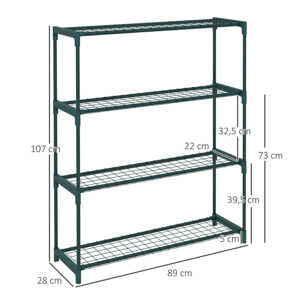 Étagère à Fleurs Supports de Pots Porte Plante 4 niveaux, intérieur et extérieur en acier, dim. 89L x 28l x 107H cm, vert