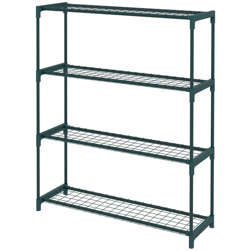 Étagère à Fleurs Supports de Pots Porte Plante 4 niveaux, intérieur et extérieur en acier, dim. 89L x 28l x 107H cm, vert