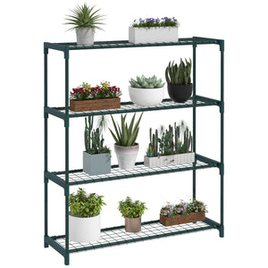 Étagère à Fleurs Supports de Pots Porte Plante 4 niveaux, intérieur et extérieur en acier, dim. 89L x 28l x 107H cm, vert