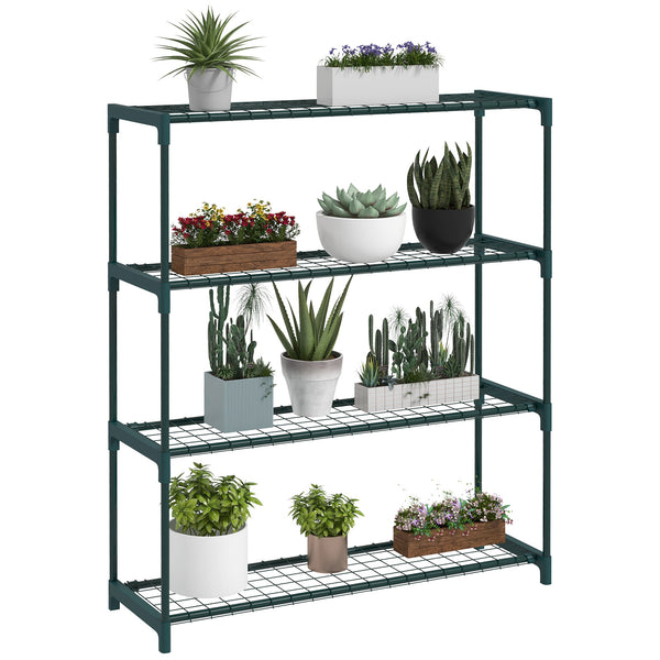 Étagère à Fleurs Supports de Pots Porte Plante 4 niveaux, intérieur et extérieur en acier, dim. 89L x 28l x 107H cm, vert