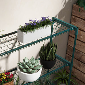 Étagère à Fleurs Supports de Pots Porte Plante 4 niveaux, intérieur et extérieur en acier, dim. 89L x 28l x 107H cm, vert