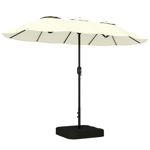 Parasol de jardin extérieur 300x150cm avec base et sacs de sable - parasol double face rectangulaire avec protection UV 50+ - grand pare-soleil à manivelle pour terrasse et balcon, beige