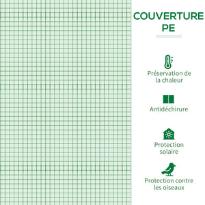 Serre de jardin PE, serre de balcon, bâche renforcée 140 g/m², châssis en acier, porte zippée enroulable, pour légumes plantes fleurs, intérieur et extérieur, 200 x 77 x 169 cm, vert