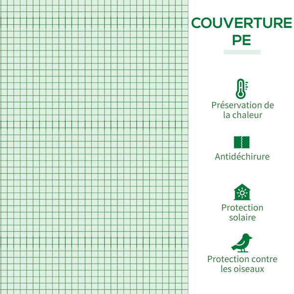 Serre de jardin PE, serre de balcon, bâche renforcée 140 g/m², châssis en acier, porte zippée enroulable, pour légumes plantes fleurs, intérieur et extérieur, 200 x 77 x 169 cm, vert