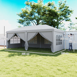 Tonnelle de jardin pliante 6 x 3 m tonnelle de jardin extérieure barnum pliant pop-up imperméabilisé 4 parois latérales amovibles 4 fenêtres + sac de transport gris clair