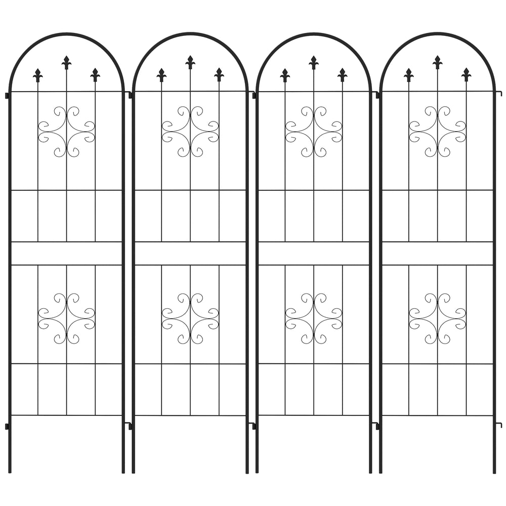 Lot de 4 treillis de jardin, support pour plantes grimpantes en acier, 50L x 180H cm, noir