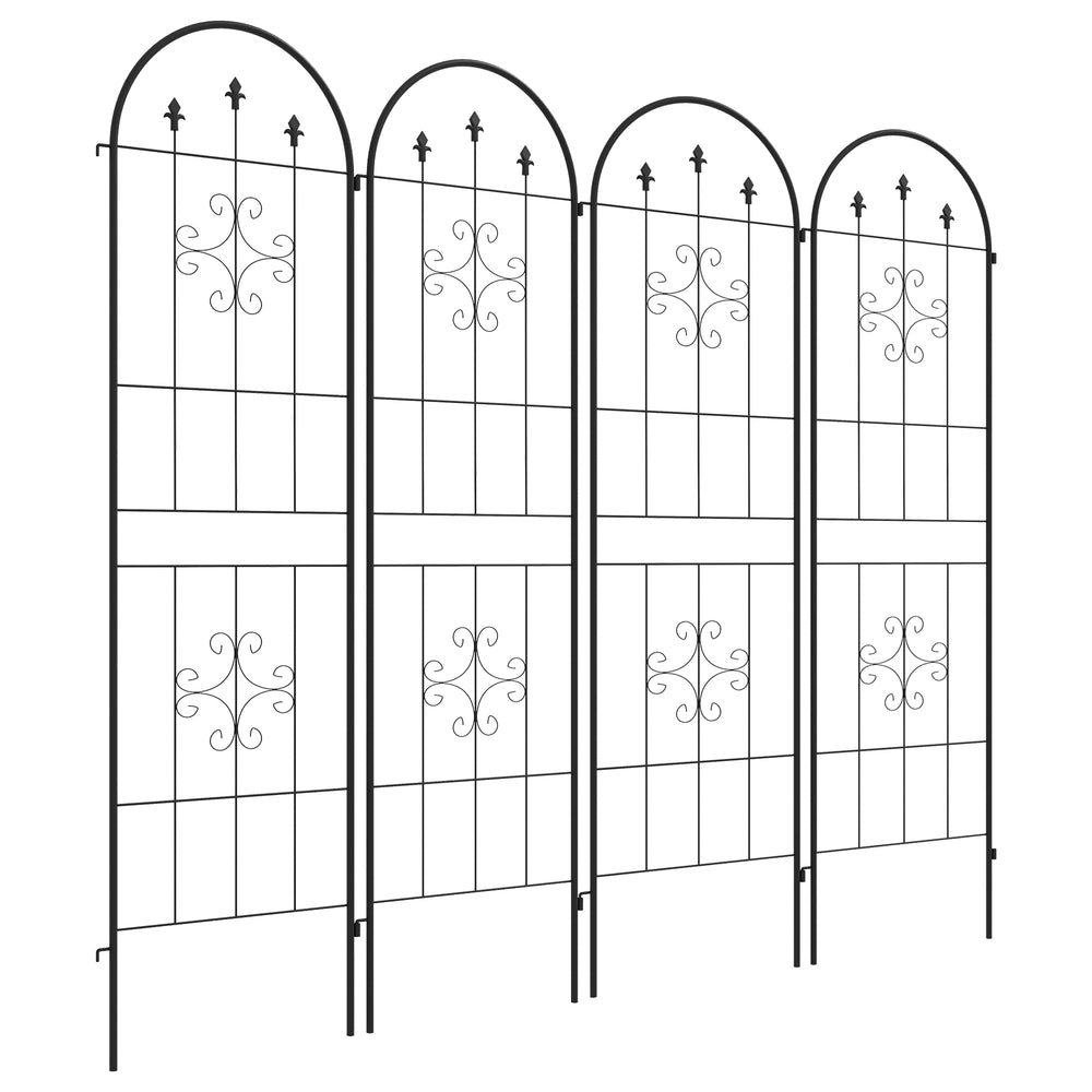 Lot de 4 treillis de jardin, support pour plantes grimpantes en acier, 50L x 180H cm, noir