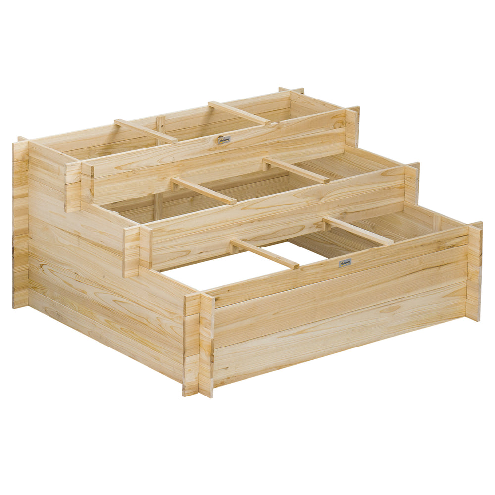 Jardinière sur pieds à 3 niveaux carré potager de jardin avec 9 compartiments en bois de sapin et tissu non tissé dim. 117L x 100l x 54H cm bois naturel