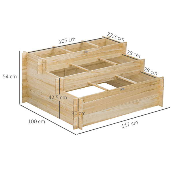 Jardinière sur pieds à 3 niveaux carré potager de jardin avec 9 compartiments en bois de sapin et tissu non tissé dim. 117L x 100l x 54H cm bois naturel