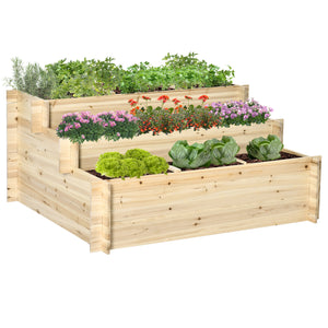 Jardinière sur pieds à 3 niveaux carré potager de jardin avec 9 compartiments en bois de sapin et tissu non tissé dim. 117L x 100l x 54H cm bois naturel