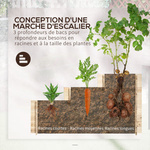 Jardinière sur pieds à 3 niveaux carré potager de jardin avec 9 compartiments en bois de sapin et tissu non tissé dim. 117L x 100l x 54H cm bois naturel