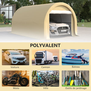 Carport tente de garage 5 x 3 x 2,4 m, abri voiture extérieur, tente de stockage avec porte enroulable zippée, acier galvanisé, PE haute densité 190 g/m², beige