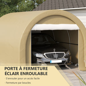 Carport tente de garage 5 x 3 x 2,4 m, abri voiture extérieur, tente de stockage avec porte enroulable zippée, acier galvanisé, PE haute densité 190 g/m², beige