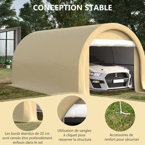 Carport tente de garage 5 x 3 x 2,4 m, abri voiture extérieur, tente de stockage avec porte enroulable zippée, acier galvanisé, PE haute densité 190 g/m², beige