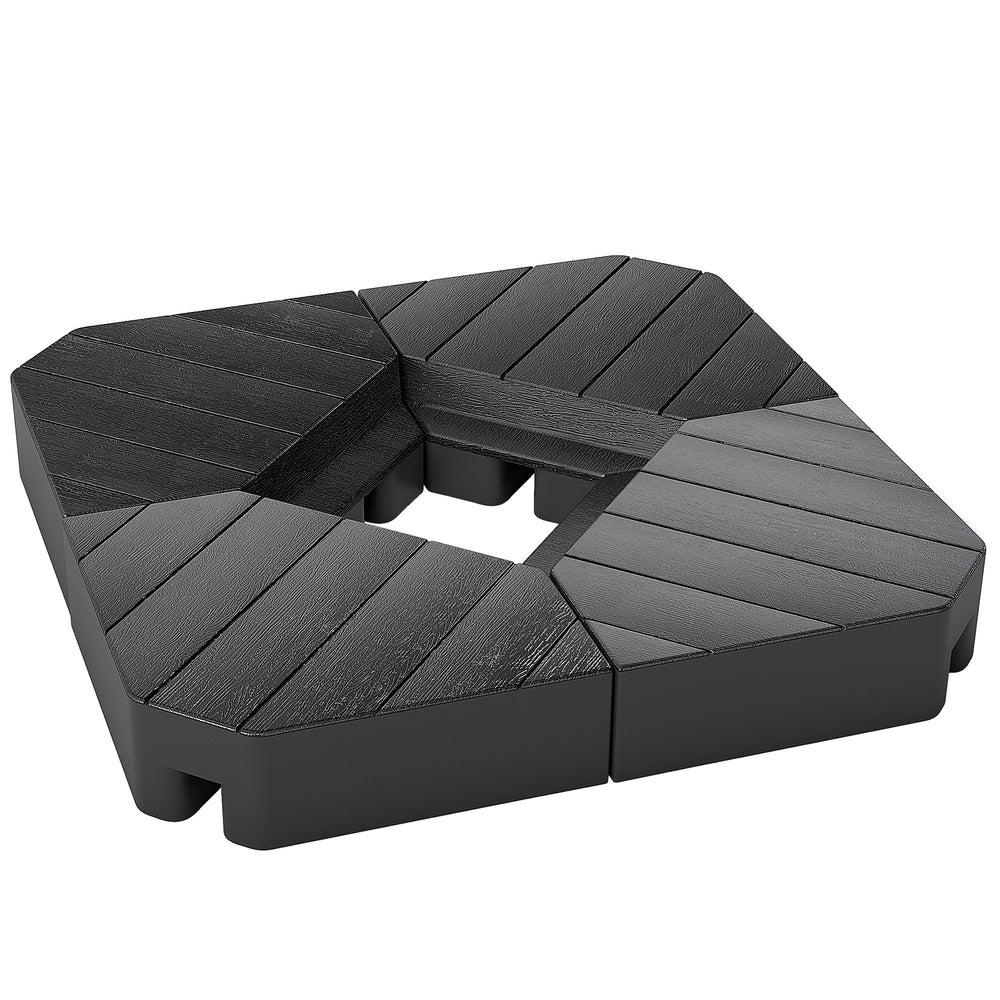 Lot de 4 dalles de parasol Poids de lestage carré pour parasols déportés pieds croix - à remplir d'eau ou de sable jusqu'à 60/80 kg - Noir