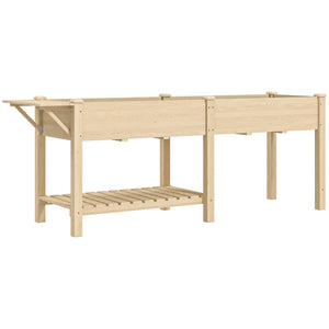 Jardinière sur pieds, carré potager de jardin sur pieds, 2 bacs avec séparateur, tablette pliable et étagère inférieure, potager surélevé en bois pour fleurs, 207 x 59 x 78 cm, bois naturel