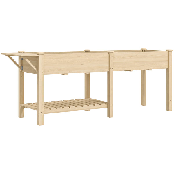 Jardinière sur pieds, carré potager de jardin sur pieds, 2 bacs avec séparateur, tablette pliable et étagère inférieure, potager surélevé en bois pour fleurs, 207 x 59 x 78 cm, bois naturel