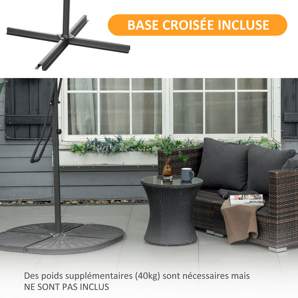 Parasol déporté carré 2,5 x 2,5 m, parasol de jardin extérieur protection UV ouvrir et fermer rapidement et facilement base croisée incluse pour balcon patio terrasse gris foncé
