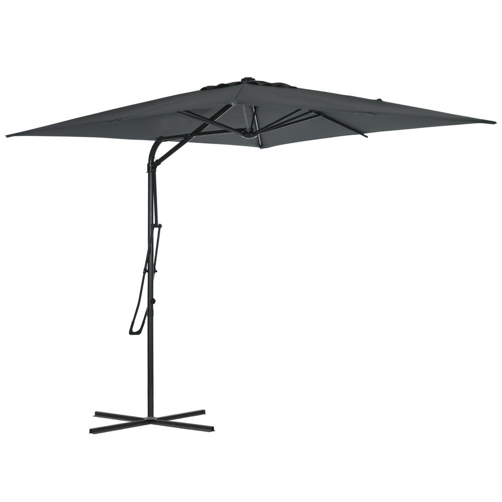 Parasol déporté carré 2,5 x 2,5 m, parasol de jardin extérieur protection UV ouvrir et fermer rapidement et facilement base croisée incluse pour balcon patio terrasse gris foncé