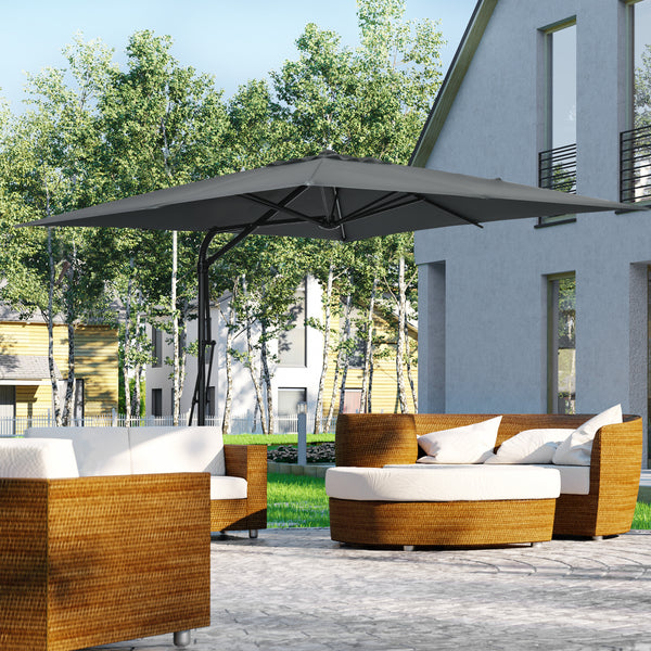 Parasol déporté carré 2,5 x 2,5 m, parasol de jardin extérieur protection UV ouvrir et fermer rapidement et facilement base croisée incluse pour balcon patio terrasse gris foncé