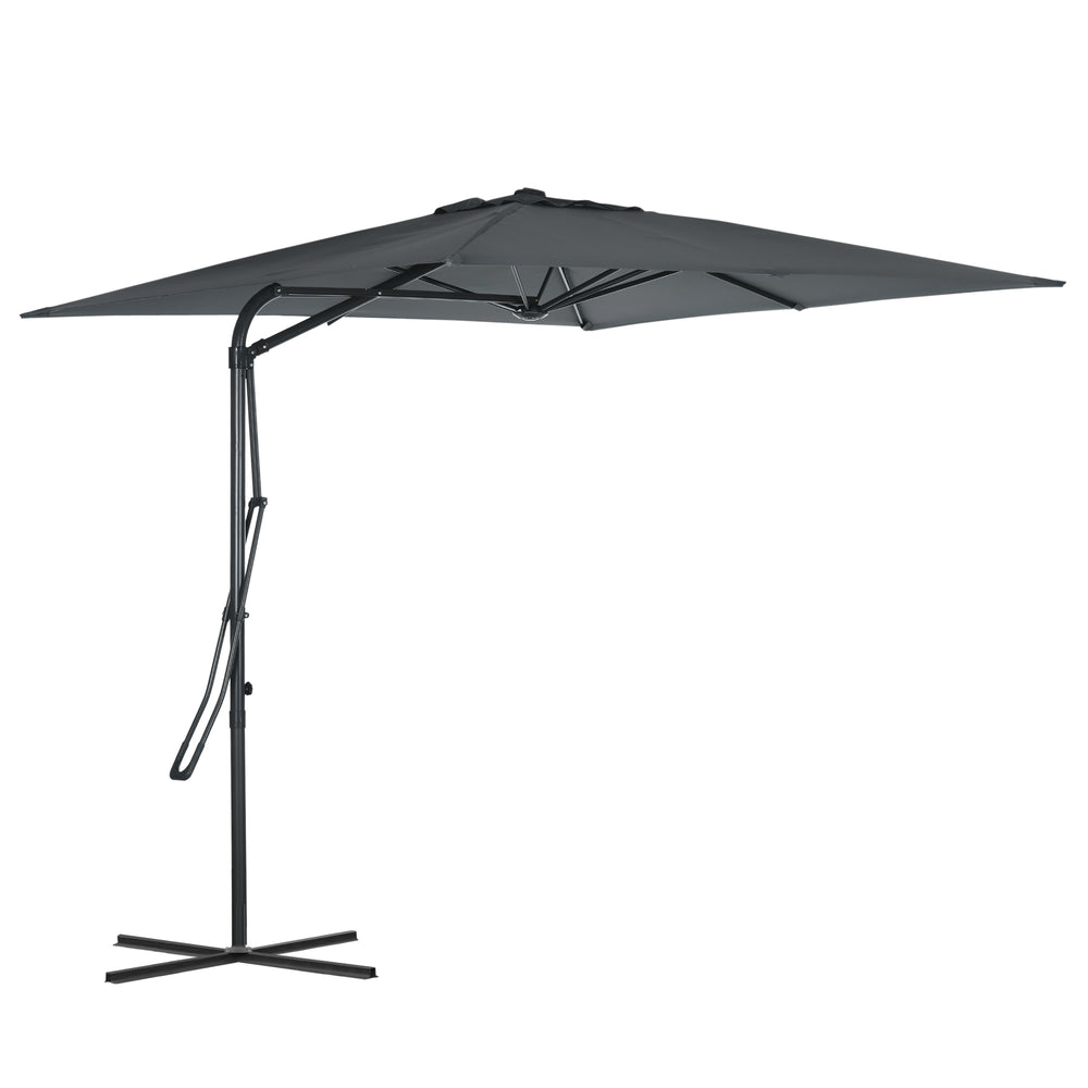 Parasol déporté carré 2,5 x 2,5 m, parasol de jardin extérieur protection UV ouvrir et fermer rapidement et facilement base croisée incluse pour balcon patio terrasse gris foncé