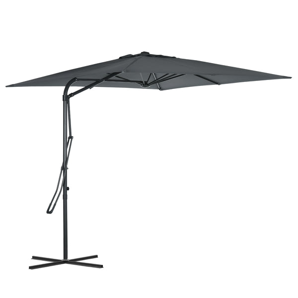 Parasol déporté carré 2,5 x 2,5 m, parasol de jardin extérieur protection UV ouvrir et fermer rapidement et facilement base croisée incluse pour balcon patio terrasse gris foncé
