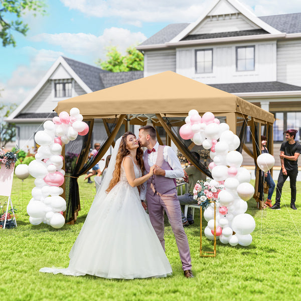 Tonnelle pliante tonnelle de jardin extérieure barnum pliant Pop-up pavillon de terrasse 6 x 3 m Anti-UV moustiquaires amovibles + Sac de Transport Beige