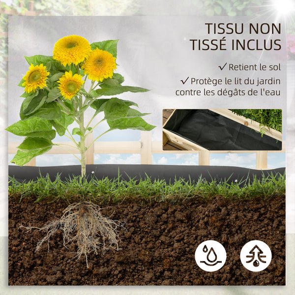 Carré potager jardinière à 3 étages avec treillis lit surélevé en bois sans fond pour plantes grimpantes, légumes, fleurs - bois naturel