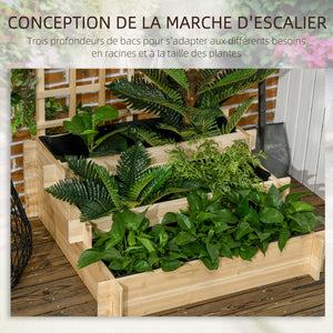 Carré potager jardinière à 3 étages avec treillis lit surélevé en bois sans fond pour plantes grimpantes, légumes, fleurs - bois naturel