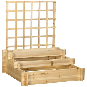 Carré potager jardinière à 3 étages avec treillis lit surélevé en bois sans fond pour plantes grimpantes, légumes, fleurs - bois naturel