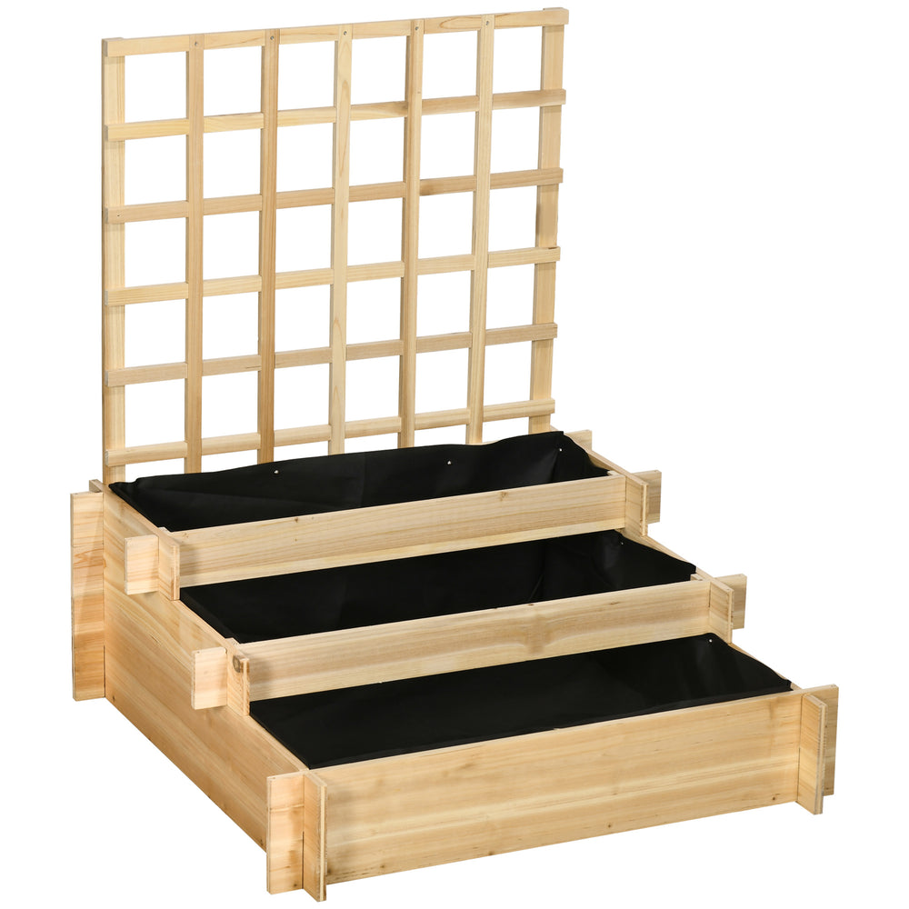 Carré potager jardinière à 3 étages avec treillis lit surélevé en bois sans fond pour plantes grimpantes, légumes, fleurs - bois naturel