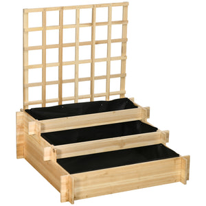 Carré potager jardinière à 3 étages avec treillis lit surélevé en bois sans fond pour plantes grimpantes, légumes, fleurs - bois naturel